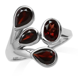 3.11ct. Natural Garnet White Gold Plated 925 Sterling Silver Cluster Ring Size 8