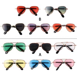 11 Pieces Dog Sunglasses Metal Cat UV Protection Retro Sunglasses Pet Hippie Cute and Funny Pet Sunglasses Dog Cat Cosplay Party Costume Photo Props, 2 Styles, 11 Colors
