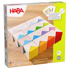 HABA Creative Building Blocks - Colourful Building Set with 32 Wooden Building Blocks & 10 Template Cards - Promotes Creativity, Spatial Thinking & Fine Motor Skills - From 4 Years - 2012606001