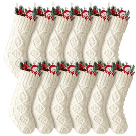 Hungdao 12 Pcs Christmas Stockings Mini Knitted Xmas Stockings Bulk 8.3 Inch Rustic Socks Double Sided Fireplace Hanging Vintage Stockings for Family Christmas Decorations(Beige)