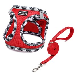 Mercano Soft Mesh Dog Harness and Leash Set, No-Chock Step-in Reflective Breathable Lightweight Easy Walk Escape Proof Vest Harnesses with Safety Buckle for Small Medium Dogs, Cats (Red, M)