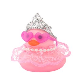 wonuu Car Rubber Duck Decoration Pink Car Accessories for Dashboard, Lace Pearl String