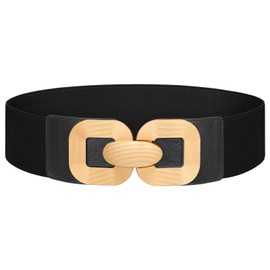 SUOSDEY Women Wide Elastic Belts for Dress Stretch Waist Belts with Gold Buckle 3" width black