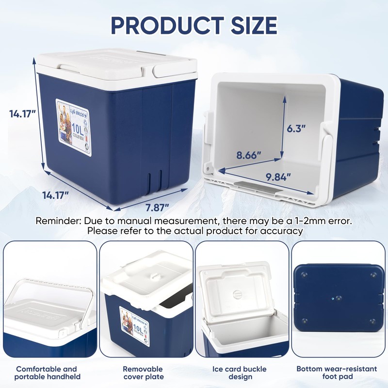 LifeBROS 11/17/19/27 Qt Insulated Portable Cooler Leak-Proof Ice Chest Lunch