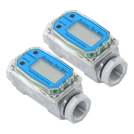 waltyotur 2PCS 1 Inch Digital Fuel Flow Meter, 2.6-26 GPM Inline NPT Turbine Flowmeter with 3/4 in Adapters - Supports Gallon, QTS, PTS, L, m³