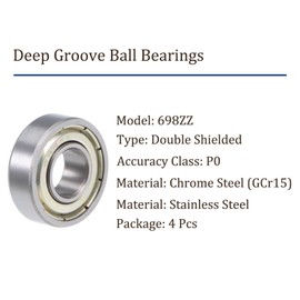 Kozelo 4pcs 698ZZ Ball Bearing - [8x19x6mm] Chrome Steel Double Sealed Deep Groove Ball Bearings for Machinery Applications Industrial Equipment