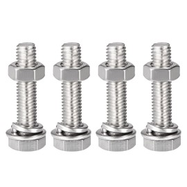 TOP-VIGOR 4Pcs M8 x 35mm Hex Head Screws Bolts, Nuts, Flat & Lock Washers Kits, 304 Stainless Steel Fully Thread Hexagon Bolts for DIY Bike Motorcycles Repair