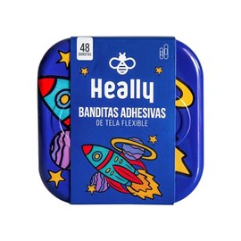 Bandas Adhesivas de Planetas para Niños, 48 piezas, Banditas de Tela, Con Almohadilla, Transpirable, 2 Tamaños, Lata de Aluminio, Hipoalergénicas, Heally