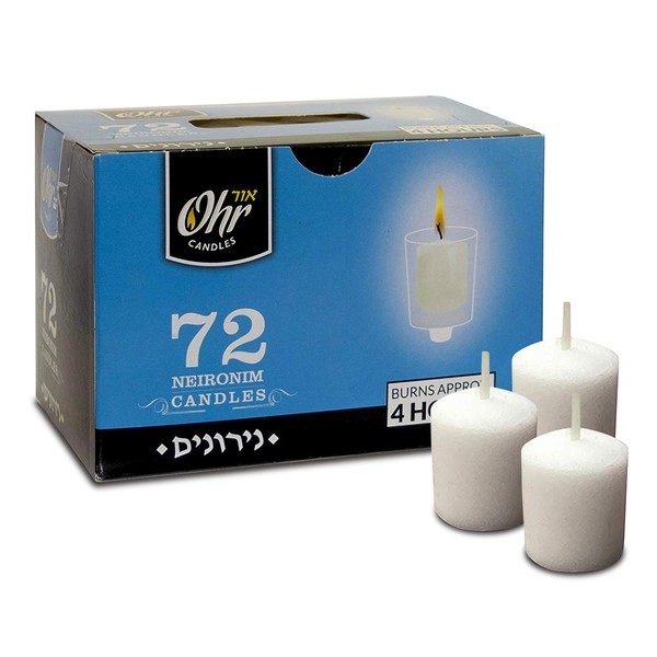 Ohr 4 Hour Neironim Candles - Shabbat and Small Votive Wax Candle - 72 Count