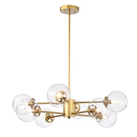 Warehouse of Tiffany Silversmile 32 Inch Sputnik Clear Glass Ceiling Lighted Chandelier Modern Style 8-Light, Gold and Clear (FD10027/8GC)