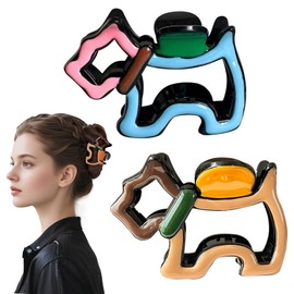 Qvunwlin 2Pcs Acrylic Hair Claw Clips, Dog Shape Strong Hold Thick Hair Barrettes Cute Non-Slip Hair Clips for Women, Paw Design Hairpins for Women Party Casual Hair Accessories