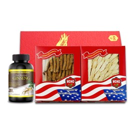 Premium Gift Box Bundle: 1 Box of Ginseng Slice Medium 4 oz + 1 Box of Ginseng Half Short Small 4 oz + Free WooHoo Ginseng 100 Capsules