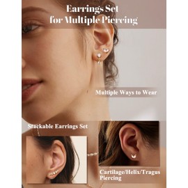 Diamday 3 Pairs Flat Back Earrings for Women 925 Sterling Silver Stud Earring Gold/Silver Small Hoop Cartilage Tragus Earrings Set for Multiple Piercings1