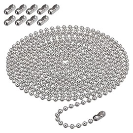 [SZSL] Ball Chain for Keychains, Ball Diameter 0.18 inches (4.5 mm), Total Length: Approx. 9.8 ft (3 m), Stainless Steel, Silver Chain, Set of 10 Connectors, Silver, Wallet, Handmade