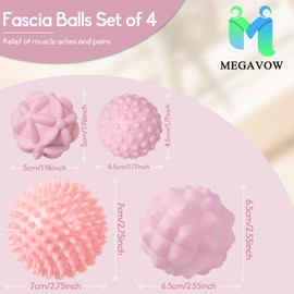 MEGAVOW 4-Piece Massage Ball Fascia Ball Set, Fascia Ball, Massage Balls, Hedgehog Ball, Small Trigger Point Massage Ball with Nubs, Anti-Stress Pimple Ball for Back, Feet, Hands, Neck, Pink