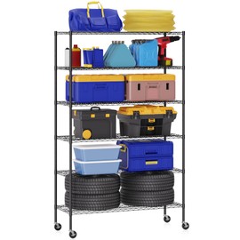 BestOffice 18x48x77 Storage Shelves Commercial Heavy Duty Metal Shelves Garage Organizer Wire Rack Shelving Storage Unit Shelf Adjustable Utility 6000 LBS Capacity,Black