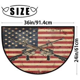 Half Round Door Mat Indoor Entrance 36"x24", Retro American Flag Soldier Gun Super Absorbent Non-Slip Half Circle Doormats for Entryway,Garage,Patio
