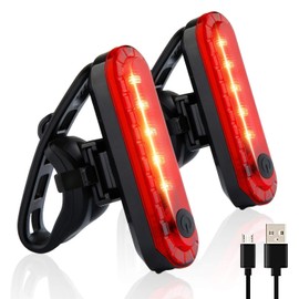 2 pcs Red LED Bike Tail Light, Great Battery Life, 4 lighting modes, Easy to Install On Any Bike or Helmet, USB Rechargeable