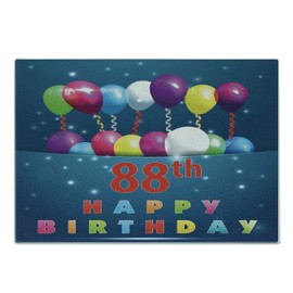 Ambesonne 88th Birthday Cutting Board, Ornamental Surprise with Party Balloons Cheerful Event Artistic Design Print, Decorative Tempered Glass Cutting and Serving Board, Small Size, Multicolor