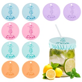 10pcs Drink Cover Scrunchies, Reusable Drink Protector Cap Cover for Alcohol Protection with Straw Hole Night Drink Cover Scrunchies for Girls Women Bar Party (Multicolored)
