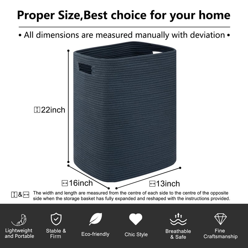 OIAHOMY Laundry Hamper, Laundry Basket，Rectangle Cotton Large Blanket Storage Basket