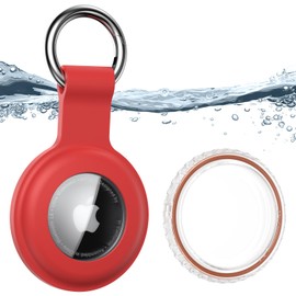 for Waterproof Apple Air Tag Secure Holder with Key Ring, Durable Scratch-Resistant Air Tag Case, Protective Air Tag Keychain Accessory for Keys, Pets, Luggage, Backpacks, and More (Red)
