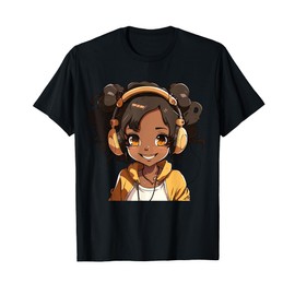 Anime and Music Black Girl Anime Merch Afro African American T-Shirt