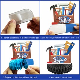 9 Pieces Father's Day Decorations Honeycomb Centerpiece Double Sided Printing for Fathers Day Photo Backdrop Birthday Party Decor Happy Fathers Day Party Supplies Father's Day Themed Decorations