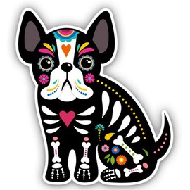 French Bulldog Mexican Sugar Skull Dog - 3" Vinyl Sticker - for Car Laptop Water Bottle Phone - Waterproof Decal