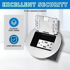 KYHSHJ Recessed Circular Floor Socket Kit with 2 * 20A Receptacle，4.8A*2 USB-A Ports ，Corrosive Resistant Hardware,Silver