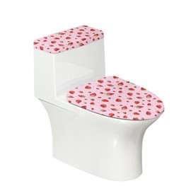 Daulesho Pink Strawberry 2pcs Toilet Lid Cover Sets Cartoon Strawberry Toilet Seat Covers with Elastic Edge Cute Berry Fruit Home Machine Washable Bathroom Accessories