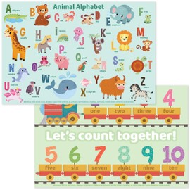 Disposable Placemats for Baby, Toddlers and Kids, 40 Disposable Baby Placemats for Restaurant, Dining Table & Travel, Learning Placemats for Kids, Toddler Travel Essential, Animals ABC & Numbers