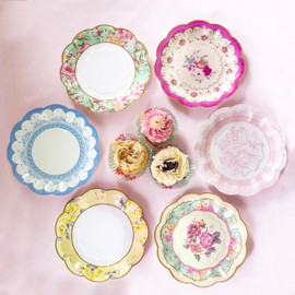 Talking Tables Pack of 12 - Size 17cm, 6.7" Tea Party Vintage Floral Paper Plates Small | Truly Scrumptious Party Plates | Great For Birthday Party, Baby Shower, Wedding And Anniversary | 12 Pack
