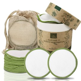 12 Pads Desmaquillantes Reutilizables, Toallitas Desmaquillantes Algodon con Bolsa Lavable y Caja Redonda para Guardarlas, Algodon Desmaquillante Biodegradable | Ecológico, Suave y Delicado (Verde)