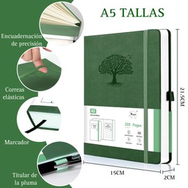 7CDXD - Cuaderno Rayado,A5 Cuaderno con Forro de Tapa Dura,200 Páginas Cuaderno Clásico 21.5 x 15cm,Adecuado para Hombres y Mujeres,Diario de Piel para Escribir, Oficina, Escuela, Negocio(Verde)