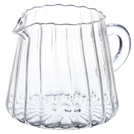 BELLIFFY Elegant 200ml Embossed Stripe Glass Creamer Pitcher - for Serving Milk - Coffee Creamer and Sauce Ideal Beverage Jug for Home Kitchen and Dining Restaurants