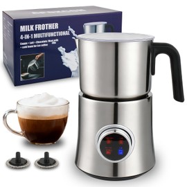 APOXCON Electric Milk Frother and Steamer, 4-in-1 Hot & Cold Foam Maker for Coffee 17oz Stainless Steel Frother Machine with LED Display Rotary Knob Milk Warmer Hot Chocolate Maker Dishwasher Safe