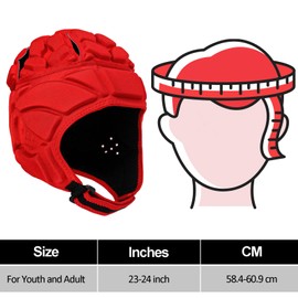 ZENFUN Rugby Helmet, Soft Padded Headguards Shell, Red Foam Cotton Protective Football Headgear, Scrum Cap for Youth, Adult, Large Size