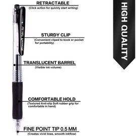 24pcs RIANCY Fine point Black Gel Ink Pen Premium Black Gel Pens for Smooth Writing Retractable Rollerball Pen for Office School Note Taking class drawing Art Stationery Supply 0.5mm tip