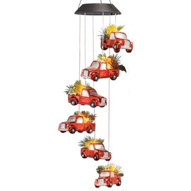 Collections Etc Solar Lighted Holiday Red Truck Outdoor Hanging Mobile