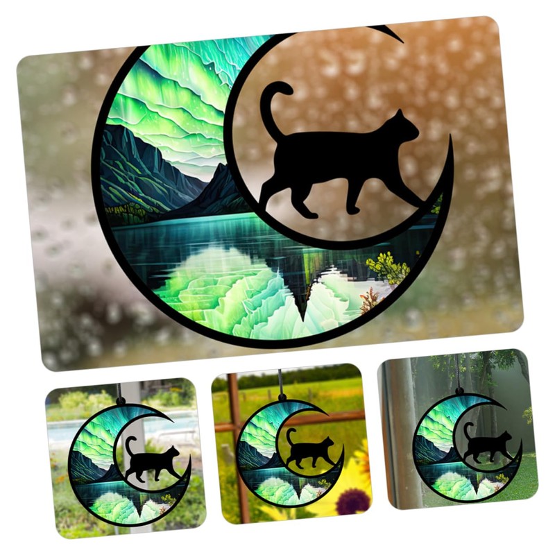 Zerodeko 2Pcs Cat Moon Acrylic Wall Decoration Creative Hanging Ornament