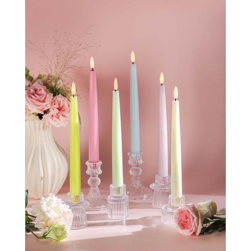 Stmarry Multicolored Pastel Flameless Taper Candles with Remote and Timer,
