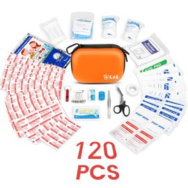 120-Piece First Aid Kit for Travel,Car & Emergency Survival - Compact Waterproof Medical Supplies with Trauma Bandages,Burn Gel & Fever Cooling Patch | Portable for Camping,Hiking,Sports(Orange)
