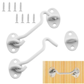 Waziaqoc 3 Inch Hook and Eye Latch (2PCS), Stainless Steel Heavy Duty Barn Door Lock Privacy Lock with Mounting Screws for Sliding Door Barn Door Gate Window Cabin - White