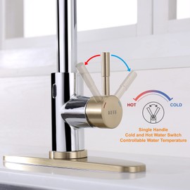 Moen Arbor Motionsense Touchless Kitchen Faucet with Pull Down Sprayer, Single Handle High Arc Pull Out Faucet for Kitchen Sink, Gold and Polished Chrome