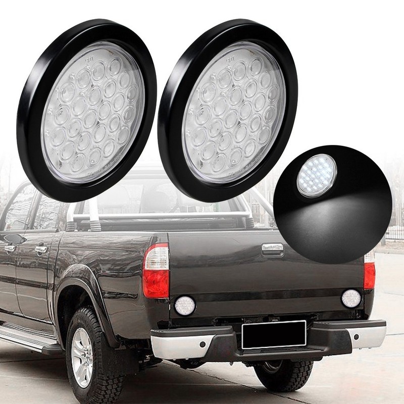 2pcs Clear Lens 4" Round 24-LED Back Up Reverse Tail