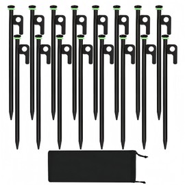 16Pcs Tent Stakes, 12in Heavy Duty Tent Stakes with Storage Pouch, Forged Steel Tent Stakes Heavy Duty, Metal Stakes for Tent Used on Rocks, Grassland, Snowfield(16Pcs 12in Stakes)