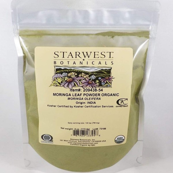 Starwest Botanicals Organic Moringa Leaf Powder - Moringa Oleifera - 4oz Bag