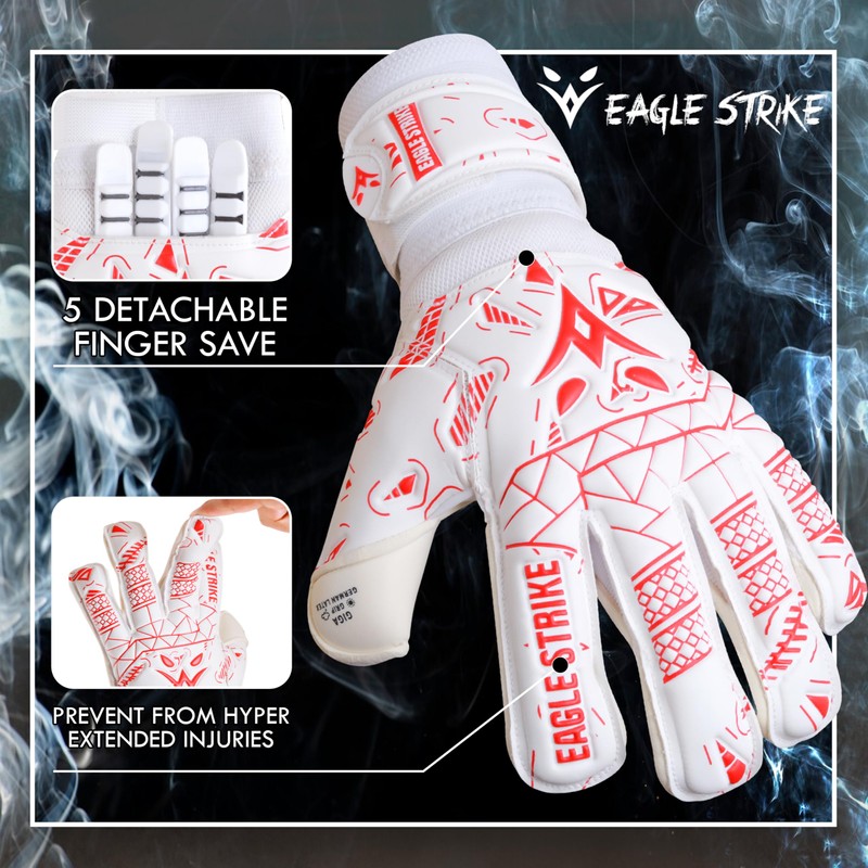 Soccer Goalie Gloves - Fingers Protection, Sizes 5 to 11,