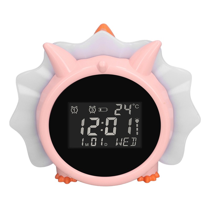 Alarm Clock Pink Dinosaur Shape Multifunctional Bedside LED Electronic Alarm